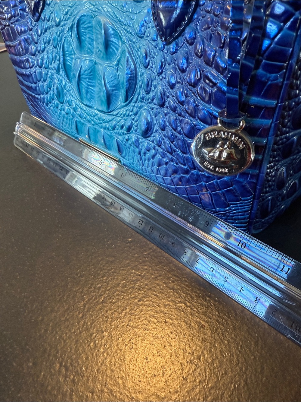 Brahmin Blue Ombre Croc-Embossed Dome Satchel - Picture 7 of 9